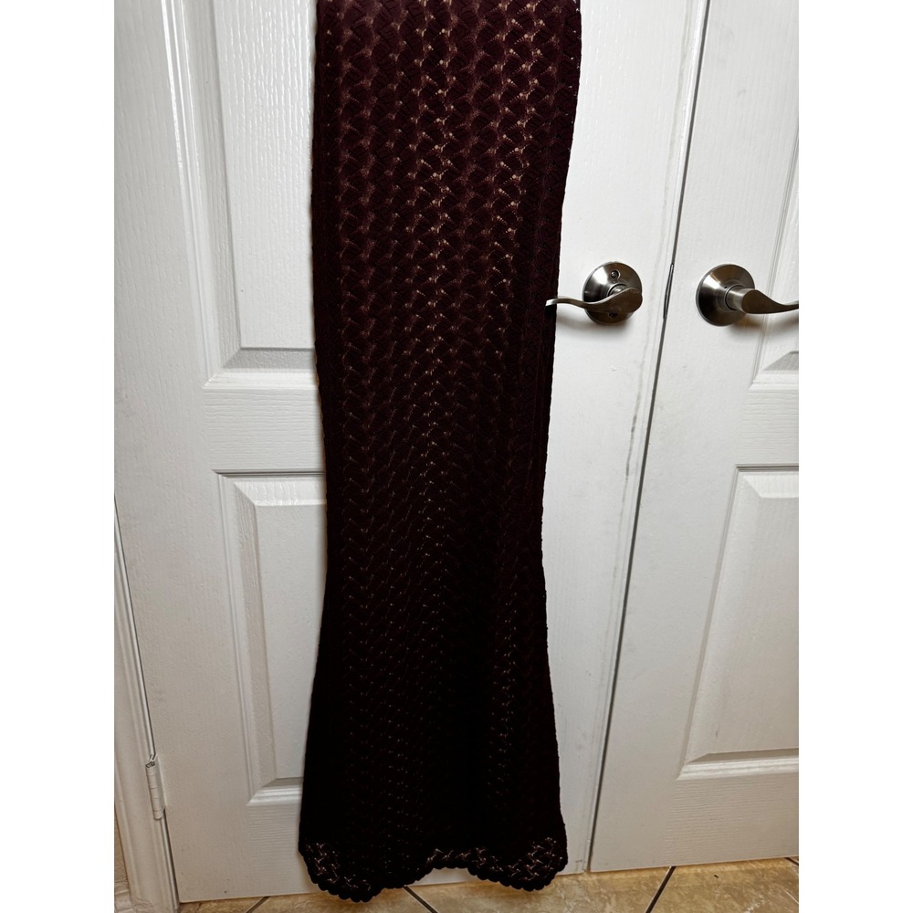 MESHKI Ezra Lace Maxi Dress XXS Open Back Ruffle Sleeve Mermaid Gown Wine - Picture 5 of 8